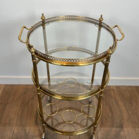 Three-Tier Round Brass Bar Cart, Attributed to Maison Jansen