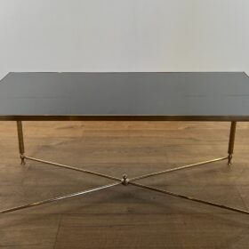 Brass Coffee table with Black Lacquered Glass Top in the style of Maison Jansen