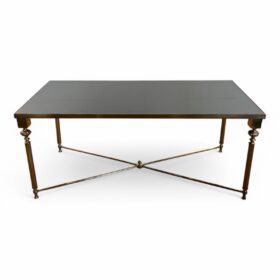 Brass Coffee table with Black Lacquered Glass Top in the style of Maison Jansen