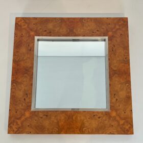 Elm Burl Veneer and Chrome Mirror by Willy Rizzo. Circa 1970