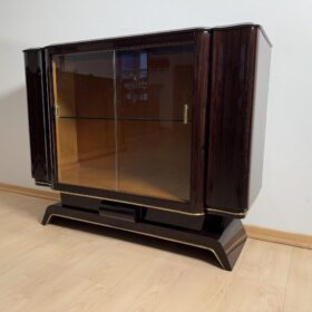 Art Deco Vitrine Sideboard, Macassar Ebony, Maple, Brass, Glass, Paris circa 1930