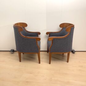 Pair of Biedermeier Bergere Chairs, Cherry Wood, Gray Boucle, Austria circa 1830