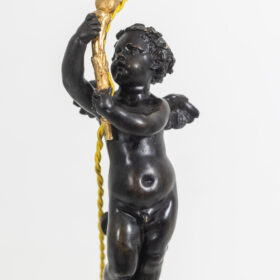 Bronze Putti Lamp, Marble Base, Circa 1880