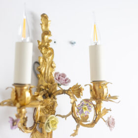 Pair of Rococo Bronze Sconces Decorated with Flowers, Circa 1880