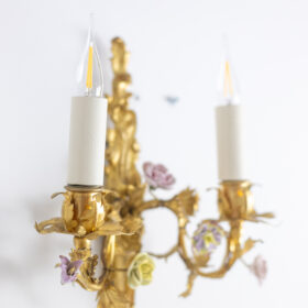 Pair of Rococo Bronze Sconces Decorated with Flowers, Circa 1880