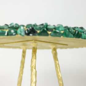 Malachite and Gilded Steel Pedestal Table, Contemporary Work