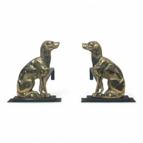 Pair of Chiseled Bronze Andirons Representing Dogs from Art Deco