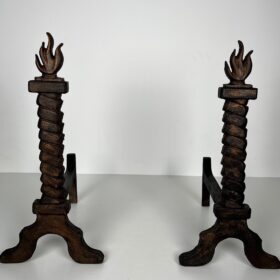 Pair of Flame Andirons, Wrought Iron in the Style of Gilbert Poillerat