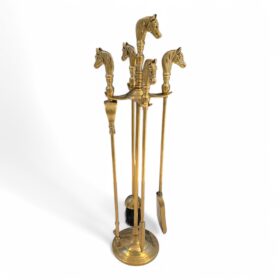 Neoclassical Style Brass Horse Heads Fireplace Tools, French, 1950