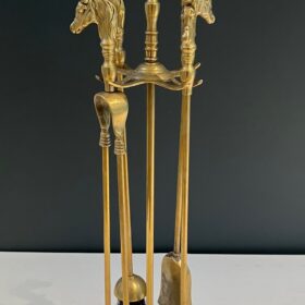 Neoclassical Style Brass Horse Heads Fireplace Tools, French, 1950