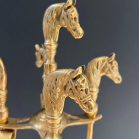 Neoclassical Style Brass Horse Heads Fireplace Tools, French, 1950