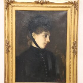 Antique Oil Painting on Canvas Signed G. Puricelli, Woman Portrait