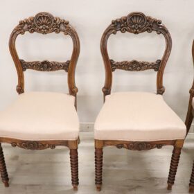 Italian Louis Philippe Carved Walnut Set of Six Antique Chairs