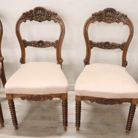 Italian Louis Philippe Carved Walnut Set of Six Antique Chairs