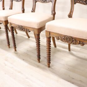 Italian Louis Philippe Carved Walnut Set of Six Antique Chairs