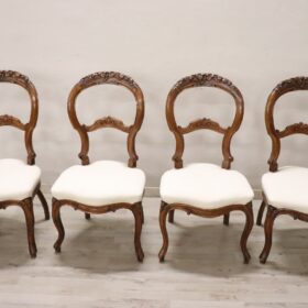 19th Century Italian Louis Philippe Carved Walnut Set of Four Antique Chairs