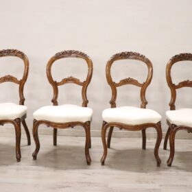 19th Century Italian Louis Philippe Carved Walnut Set of Four Antique Chairs