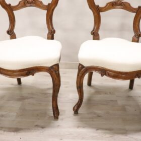 19th Century Italian Louis Philippe Carved Walnut Set of Four Antique Chairs