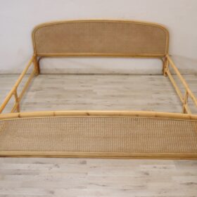 Bamboo and Vienna Straw Double Bed, 1980s