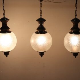 Italian Design Set of 3 Pendant Lamps in Brass and Glass