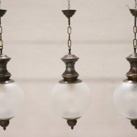 Italian Design Set of 3 Pendant Lamps in Brass and Glass