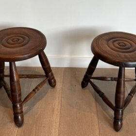 Pair of Turned Wood Stools, att. Charles Dudouyt, circa 1950