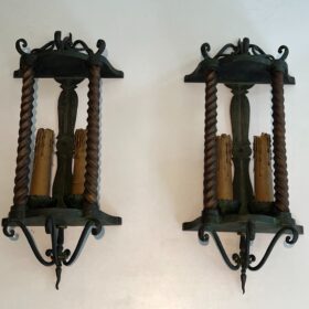 Pair of Wrought Iron Wall Lanterns