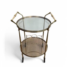 Round Brass Bar Cart in the Style of Maison Jansen, 1940