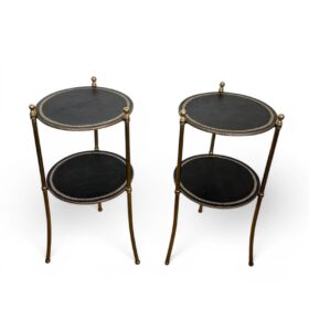 Pair of Round Maison Jansen Brass Side Tables, 1940