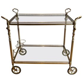 Neoclassical Brass Bar Cart with Caryatides, Style of Maison Jansen