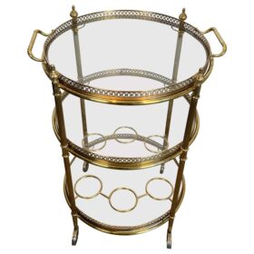 Three-Tier Round Brass Bar Cart, Attributed to Maison Jansen