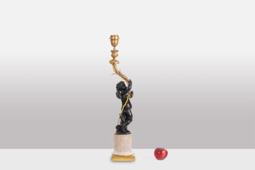 Bronze Putti Lamp - Marble Base - Without Shade Full Profile - Styylish