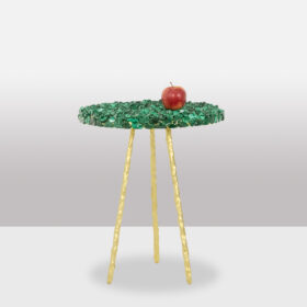 Malachite and Gilded Steel Pedestal Table, Contemporary Work