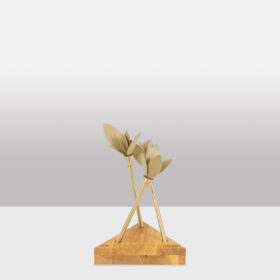 Napkin Holder in Matte Gold Brass with Wooden Base, Contemporary