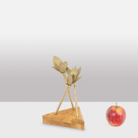 Napkin Holder in Matte Gold Brass with Wooden Base, Contemporary