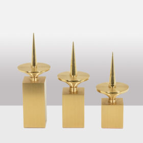 Set of 3 Gilded Brass Candlesticks, Contemporary Work