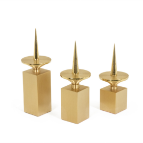 Set of 3 Gilded Brass Candlesticks, Contemporary Work