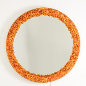 Circular, Backlit Mirror in Amber, Contemporary Work