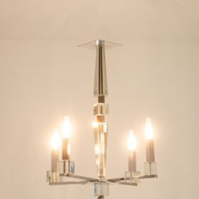 Jacques Adnet Modernist Chandelier in Chrome Metal, 1940