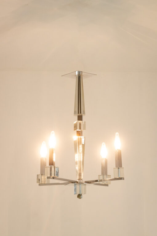 Jacques Adnet Modernist Chandelier - Lights On - Styylish