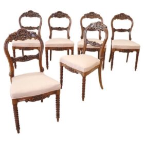 Italian Louis Philippe Carved Walnut Set of Six Antique Chairs