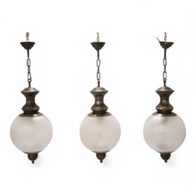 Italian Design Set of 3 Pendant Lamps in Brass and Glass