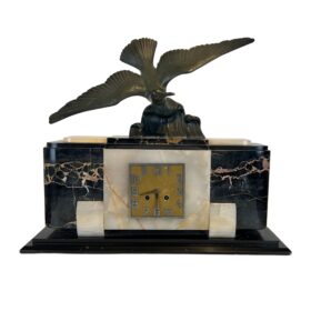 French Art Deco Mantel Clock with Albatross Sculpture, Circa 1930