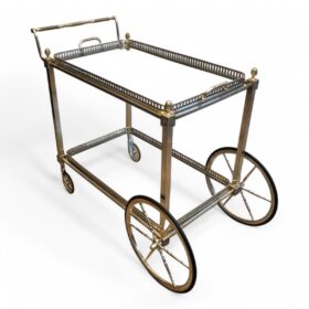 Neoclassical Style Silvered Metal and Brass Drinks Trolley by Maison Baguès