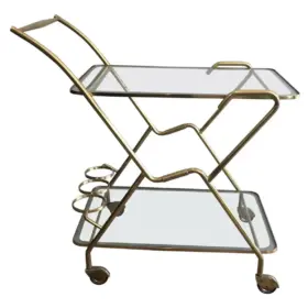 Interesting Italian Design Brass and Engraved Glass Drinks Trolley