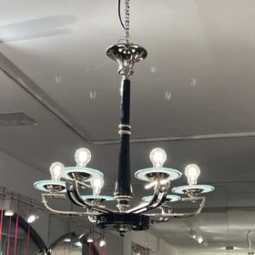 Art Deco Chandelier, Black Lacquer, France circa 1930