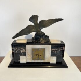 French Art Deco Mantel Clock with Albatross Sculpture, Circa 1930