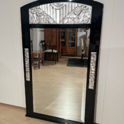 Alternative view of French Art Deco Wall Mirror, Black Lacquer, Silver Leaf, 1930