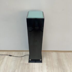 Art Deco-Style Pedestal with Lighting in Black Lacquer