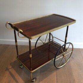 Mahogany and Brass Bar Cart in the style of Maison Jansen.